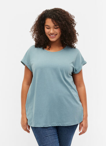 Zizzifashion Short sleeved cotton blend t-shirt, Smoke Blue, Model image number 0