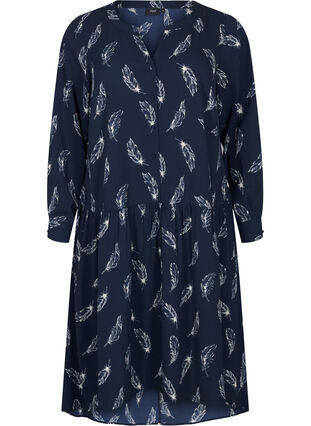 Zizzifashion Midi dress with long sleeves, Navy B. Feather AOP, Packshot image number 0