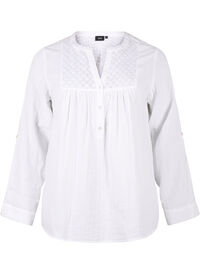 Cotton blouse with broderie anglaise and 3/4 sleeves