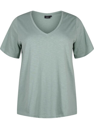 Zizzifashion Short sleeve basic t-shirt with v-neck, Chinois Green, Packshot image number 0