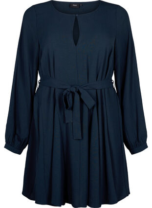 Zizzifashion Long-sleeved dress with a tie belt, Navy Blazer, Packshot image number 0