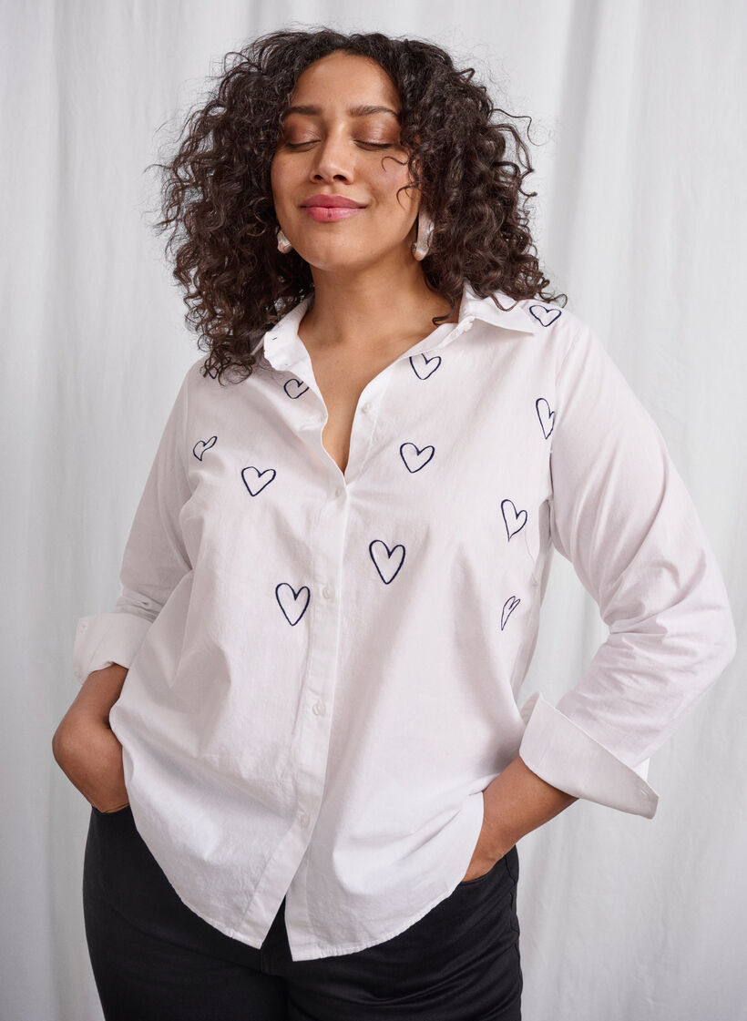 Classic shirt with embroidered hearts, Bright Wh.W. Blue H., Image