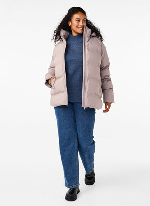 Zizzifashion Short puffer jacket with hood, Driftwood, Model image number 2