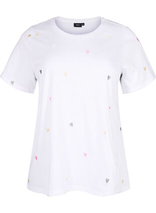 Zizzifashion Organic cotton T-shirt with hearts, Bright W. Love Emb., Packshot image number 0