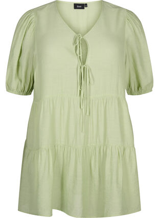 Zizzifashion A-line viscose tunic with lace-up detail, Foam Green, Packshot image number 0