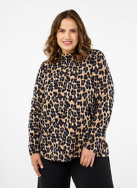 FLASH - Long sleeve blouse with turtleneck, Leopard Print , Model