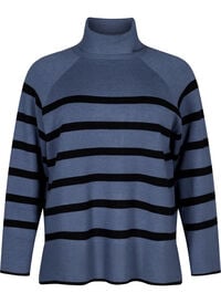 Striped knitted jumper with a roll neck