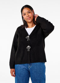 Knitted cardigan with a silver bow, Black, Model