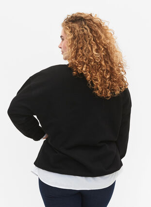 Cotton sweatshirt tunic with lace details - Black - Sz. 42-60