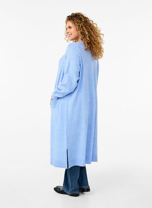 Zizzifashion Long knitted cardigan with pockets, Cornflower Blue Mel., Model image number 1