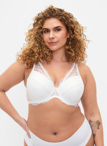 Zizzifashion Padded lace bra with underwire, Bright White, Model image number 0