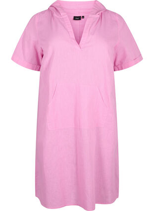 Zizzifashion Cotton blend hooded dress with linen, Rosebloom, Packshot image number 0