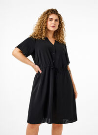 Short sleeve dress with tie waist, Black, Model