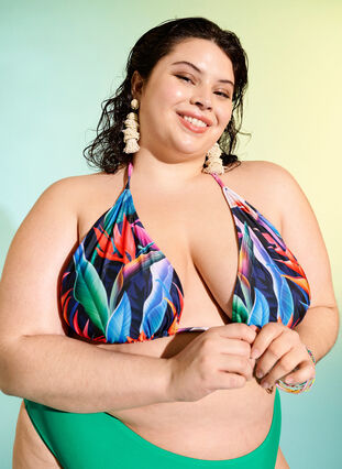 Zizzifashion Triangle bikini bra with print, Bright Leaf, Image image number 0