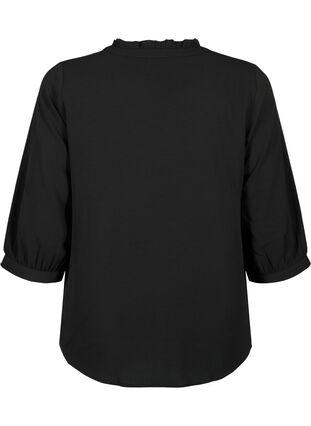 Zizzifashion Shirt blouse with 3/4 sleeves and ruffle collar, Black, Packshot image number 1