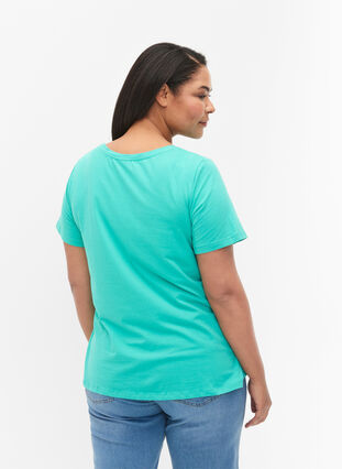 Zizzifashion Solid-coloured basic cotton T-shirt, Aqua Green, Model image number 1