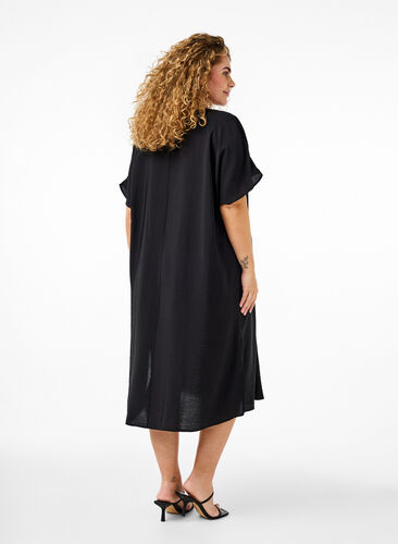 Zizzifashion V-neck dress in viscose, Black, Model image number 1