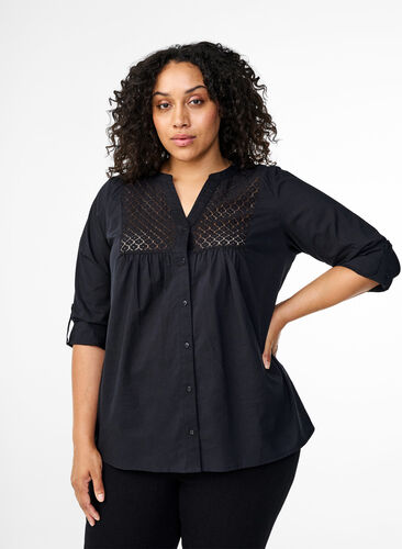 Zizzifashion FLASH - Shirt with crochet detail, Black, Model image number 0