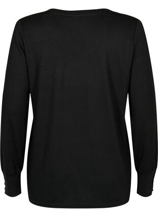 Zizzifashion Long-sleeved blouse with wide cuff and buttons, Black, Packshot image number 1