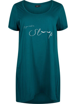 Zizzifashion Short-sleeved nightgown in organic cotton, Deep Teal Sleep, Packshot image number 0