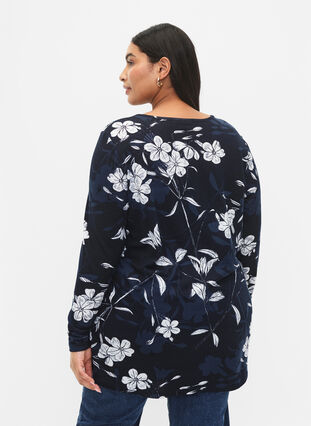 Zizzifashion Floral blouse with long sleeves, Navy B. Flower AOP, Model image number 1