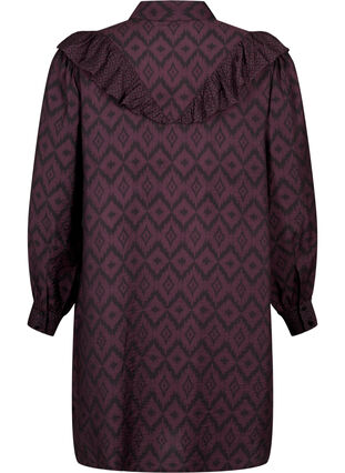 Zizzifashion Long viscose shirt with print and frills, Winetasting w. Black, Packshot image number 1