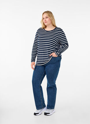 Zizzifashion Long-sleeved blouse with stripes, Evening Blue Stripe, Model image number 2