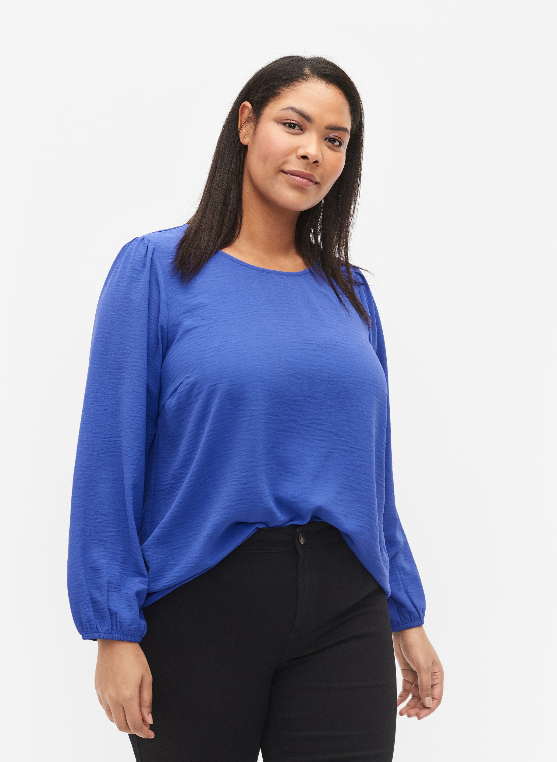 Blouse with puff sleeves - Blue - Sz. 42-60 - Zizzifashion