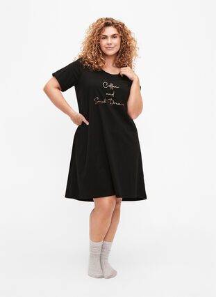 Zizzifashion Short-sleeved nightgown in organic cotton, Black Coffee, Model image number 2
