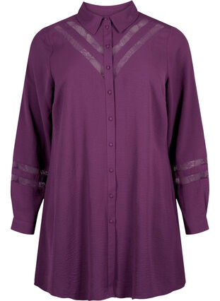 Zizzifashion Long shirt with lace details, Deep Purple, Packshot image number 0