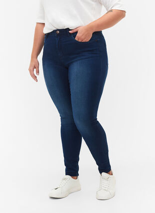 Zizzifashion Super slim Amy jeans with high waist, Blue Denim, Model image number 2