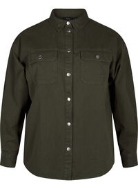 Solid-colored denim shirt with chest pockets