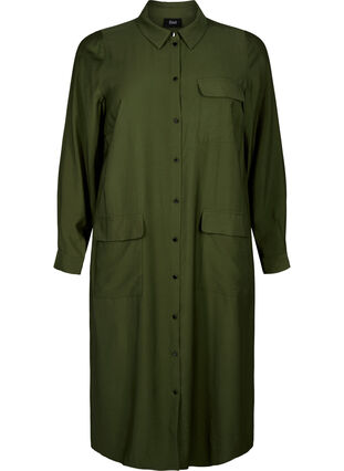 Zizzifashion Shirt dress with pockets, Winter Moss, Packshot image number 0