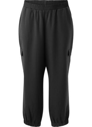 Zizzifashion Trousers with cargo pockets and elasticated waist, Black Sand Pin St., Packshot image number 0