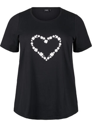 Zizzifashion FLASH - T-shirt with motif, Black Flower Heart , Packshot image number 0