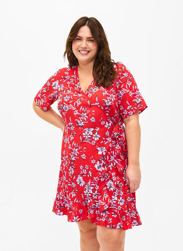 FLASH - Wrap dress with short sleeves, Poinsettia Flower, Model image number 0