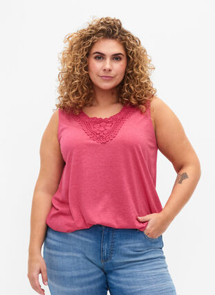 Zizzifashion Sleeveless top with lace, Bright Rose Mel., Model image number 0