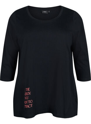 Zizzifashion Cotton t-shirt with 3/4 sleeves, Black, Packshot image number 0