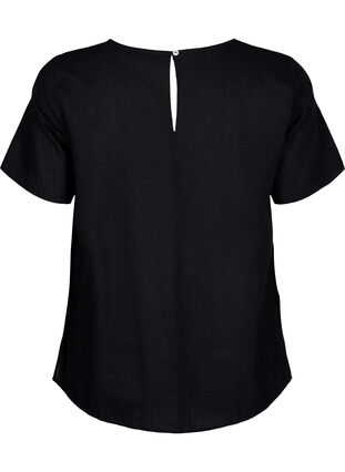 Zizzifashion Short-sleeved blouse in a cotton blend with linen and lace detail, Black, Packshot image number 1