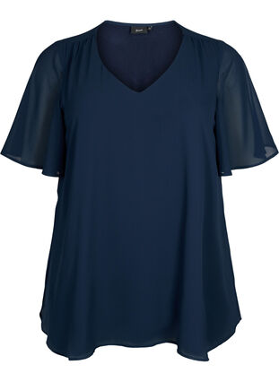 Zizzifashion V-neck blouse with short sleeves, Total Eclipse, Packshot image number 0