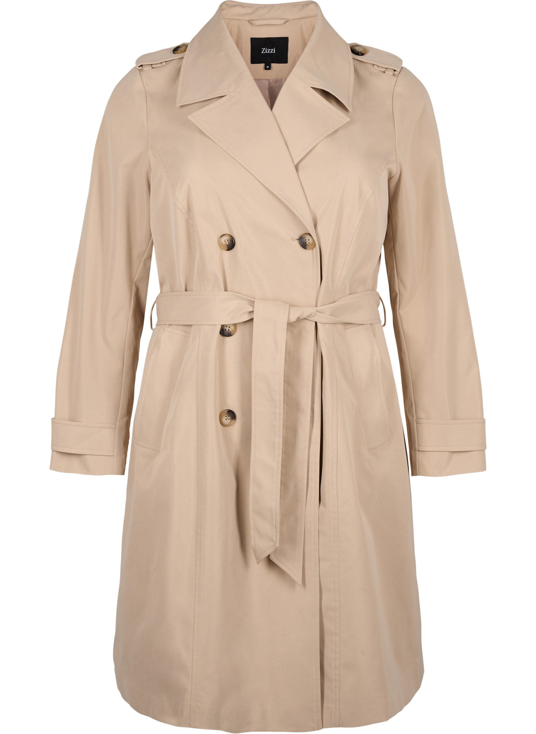 Trench coat with pockets and belt - Beige - Sz. 42-64 - Zizzifashion