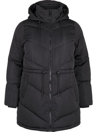 Mid-length puffer jacket with hood