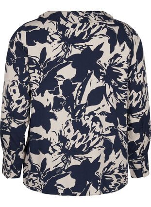 Zizzifashion Long-sleeved shirt with print and V-neck, Navy Blazer AOP, Packshot image number 1