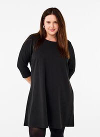 FLASH - Short dress with an A-line shape and 3/4 sleeves, Black, Model