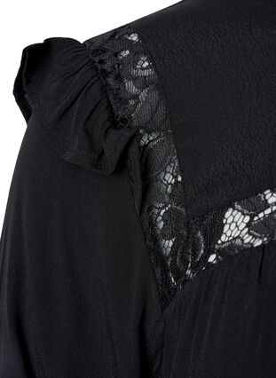 Zizzifashion Viscose blouse with frills and lace, Black, Packshot image number 3