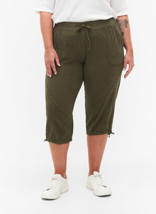 Zizzifashion Cotton Capri trousers , Ivy Green, Model image number 2