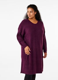 Long sleeved rib knit dress, Potent Purple Mel., Model