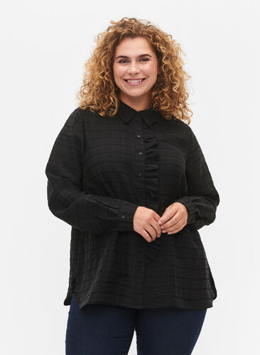 Zizzifashion Shirt with structure and ruffle detail, Black, Model image number 0
