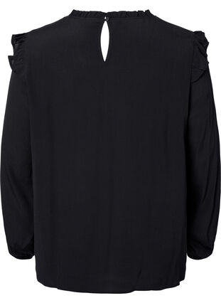 Zizzifashion Viscose blouse with frills and lace, Black, Packshot image number 1