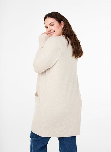 Zizzifashion Ribbed Knit Cardigan with Pockets, Pumice Stone Mel., Model image number 1